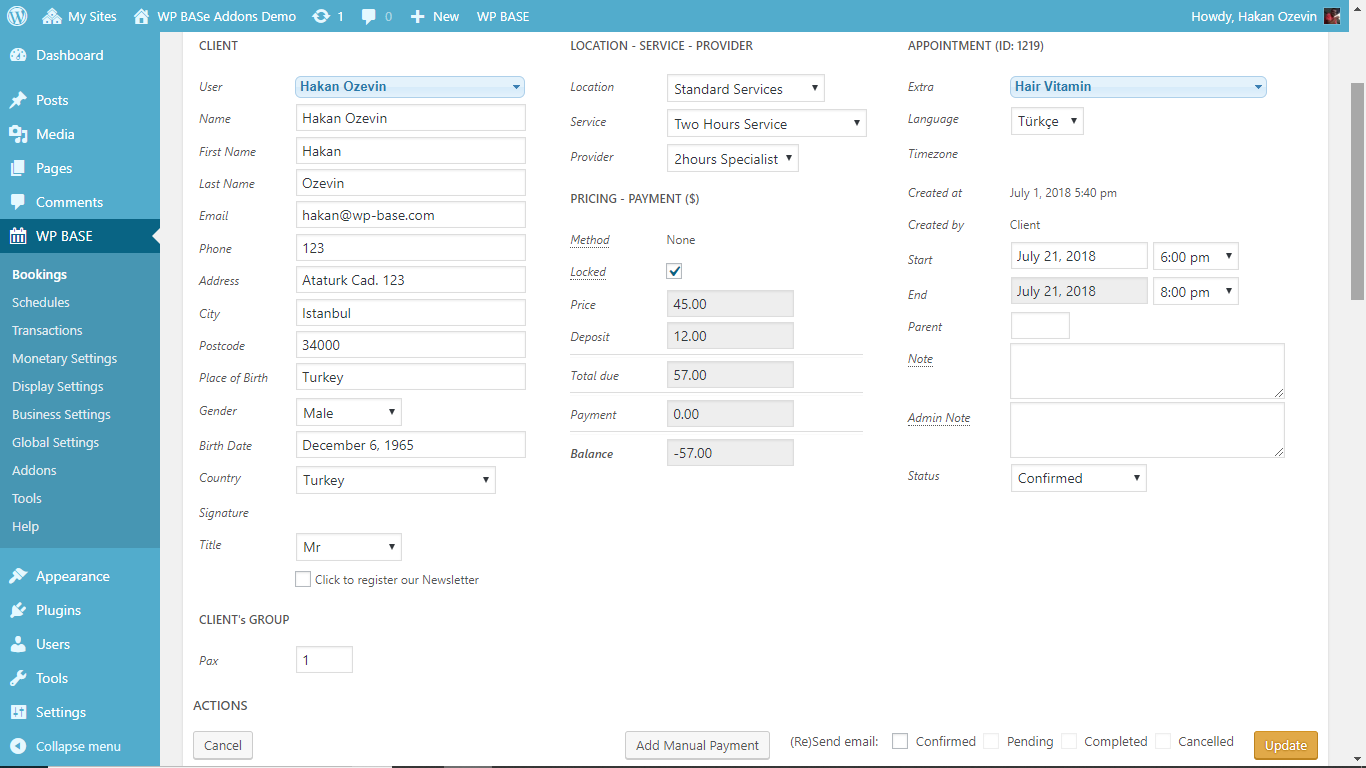 Adding Editing Bookings Wp Base