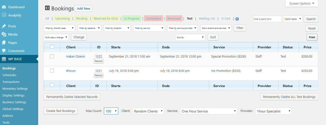 Test Bookings Wp Base
